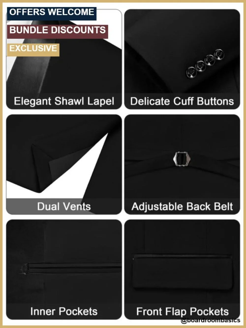 Men's 3-Piece Tuxedo Suit Set with Slim Fit Blazer and Vest